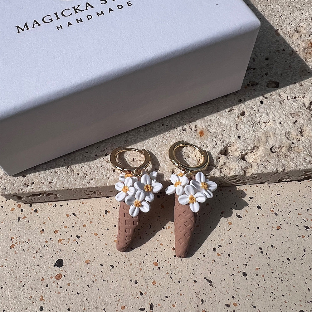 Ice Cream Cone Earrings with Osmanthus